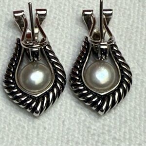 Elegant Silver Stamped .925 Pearl Earrings